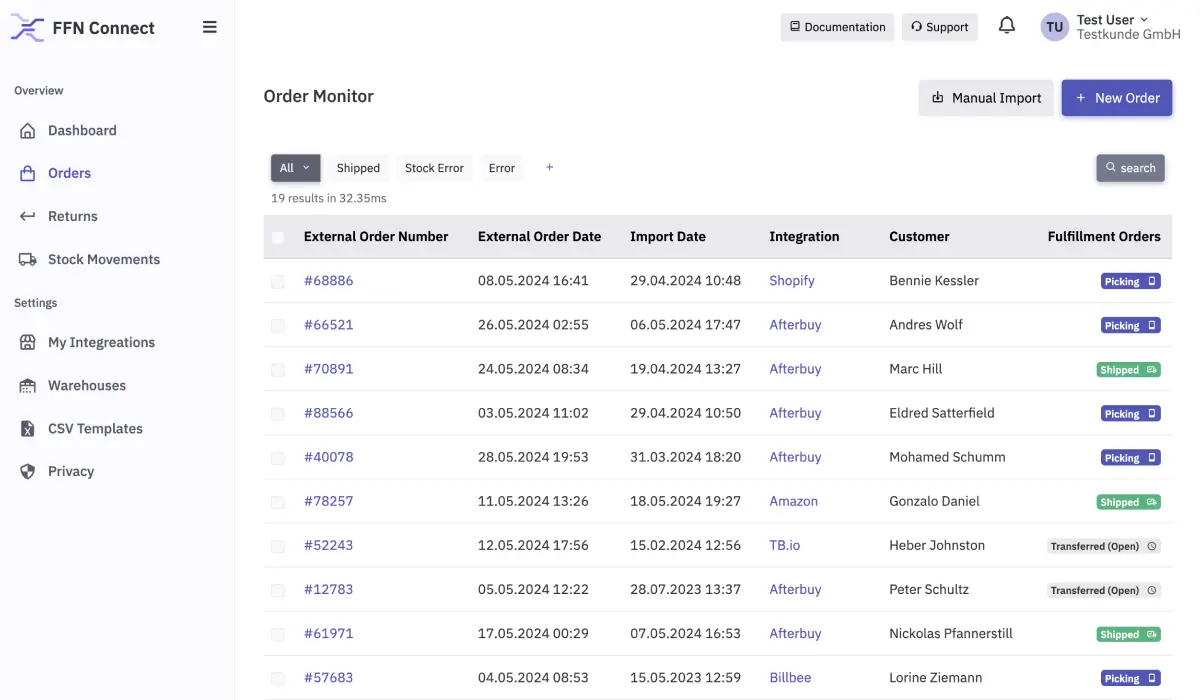 Bestellübersicht in FFN-Connect